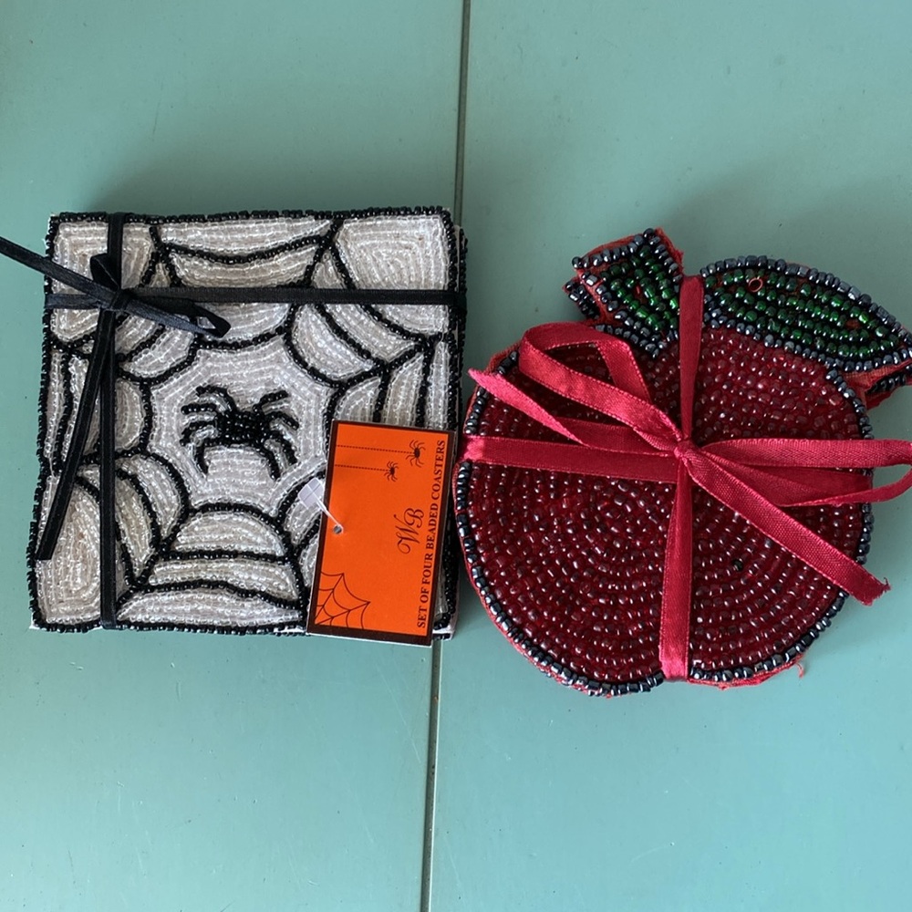 Beaded Spider Web & Apple Coasters for Fall